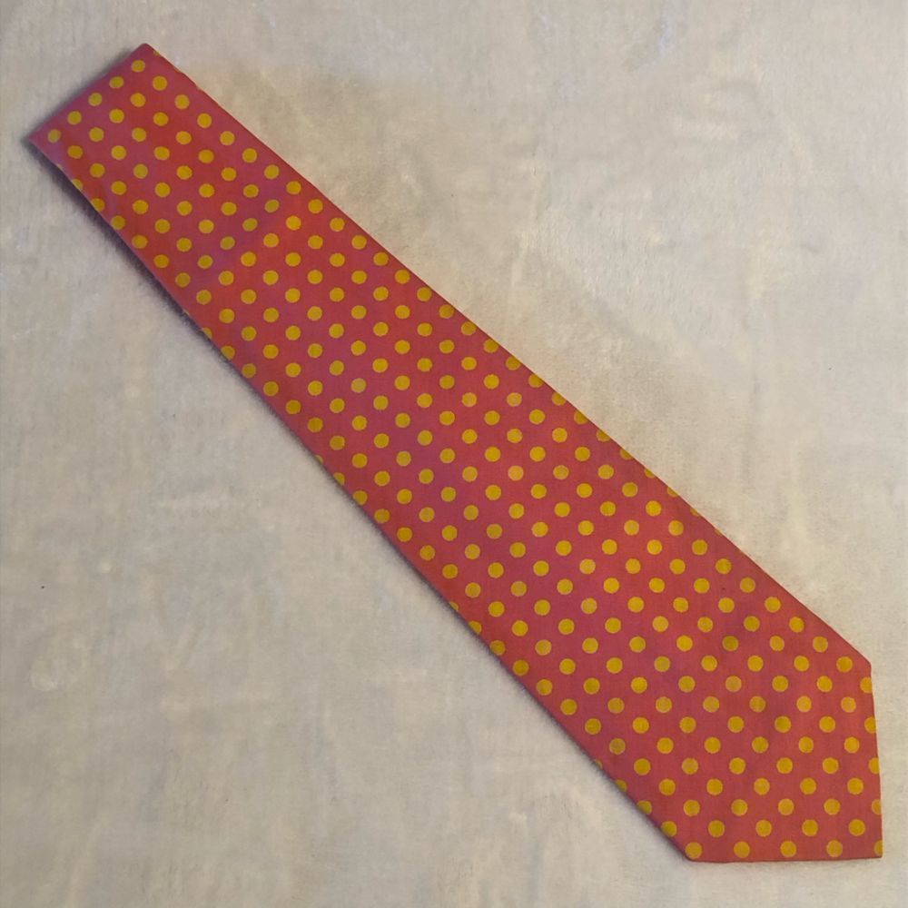 Vintage Jerold Men’s Shop Boston Pink Necktie with Yellow Polkadots